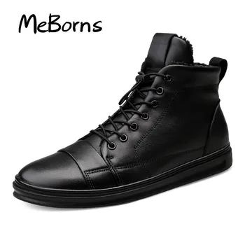 Нова мъжки обувки Големи Размери, Висококачествени Мъжки Ботильоны от естествена кожа, Модни Черни обувки, Зимни мъжки обувки, Топли обувки на меху