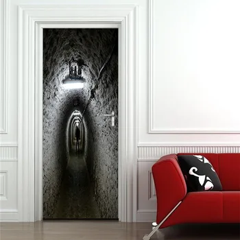Нова рамка, която паста трансграничная Хелоуин ужас 3D черна дупка коридор дървена врата реставрирана декорация на дома, стенни паста F067