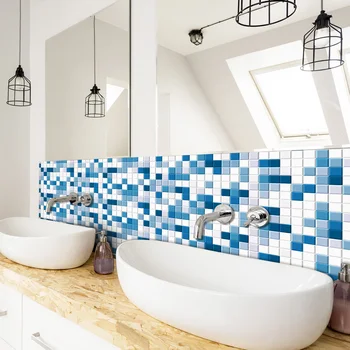 Нова самозалепващи мозайка водоустойчив и маслостойкая стенни повърхността на синьо-бяла декоративна стикер за стена