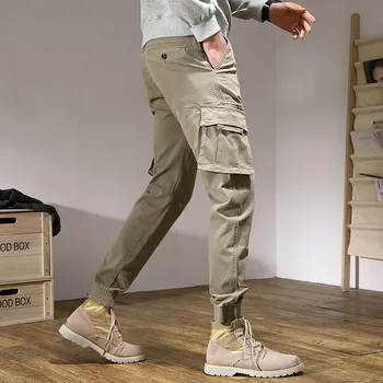 Панталони-карго Мъжки Тактически Панталони С много джобове, Модерни военни Панталони, Памучни Панталони, Мъжки Спортни Панталони цвят Каки, Зелени