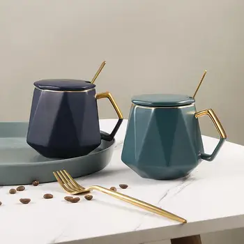 Пара керамична чаша ins в скандинавски стил с капак, дамски офис кафеена чаша, мъжки по-голям капацитет, домашна чаша за закуска
