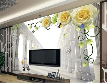 Потребителски 3d стенни тапети Европейски стил Роза Римска колона пространство за Декорация на Дома нетъкан тапет