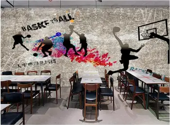 Потребителски снимки на 3d тапети Ретро носталгия циментовите стени баскетбол, спортен интериор хол 3d стенописи тапети за стени d 3