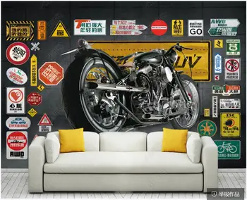 потребителски стенописи, 3d тапети Ретро Лого Регистрационен номер на Мотоциклета украса на хола фотообои голям размер на стената