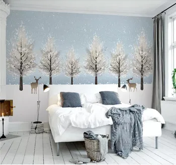 Потребителски тапети елегантен скандинавски стил абстрактно дърво снежна сцена на лос ТЕЛЕВИЗИЯ фон стенни живопис качествен водоустойчив материал