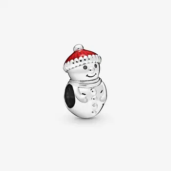Продажба на едро 925 Сребро Снежен човек и Коледна Шапка Чар Метални Мъниста Подходящи Оригинални Европейски Гривни Дамски Бижута Подарък