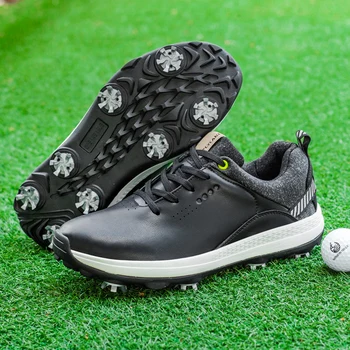 Професионална мъжки обувки за голф с 8 ноктите, Комфортна Нескользящая Градинска мъжки Бяла Черна тренировочная обувки за голф, Размер на 40-47
