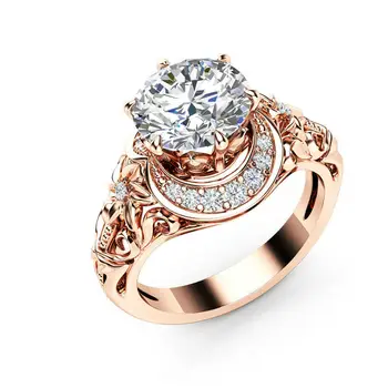 Пръстен Годежен пръстен Кръг Нарязани на Бял женски размер 6-10 с Пълнеж цвят Розово злато