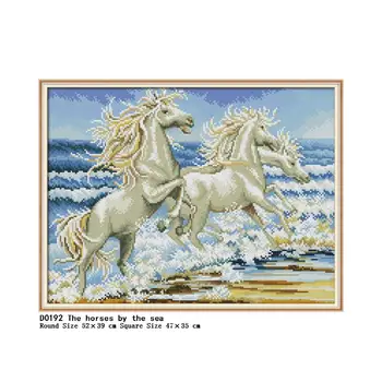 Пълно Пробиване на Кръгла и Квадратна Дрелью 5D САМ Диамантена Картина на Коня на брега на Морето Бродерия на кръстат бод Начало Декор Подарък