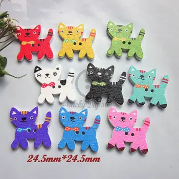 Серия Cat 144 бр. смесени цветни копчета за котки, дървени копчета за scrapbooking, мультяшные дървени декоративни аксесоари на едро