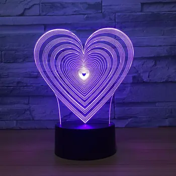 Форма на Сърце Led 3D Визуален нощна светлина В 7 Цвята Промяна на Детска Спални Led нощна светлина Акрилни Декор на Директна Доставка
