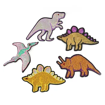 Цветни Пайети Ленти с Динозаври Лъскави Железни Етикети с Динозаври направи си САМ Тениска за Момичета Деним Яке Бродерия Желязна Нашивка на Едро