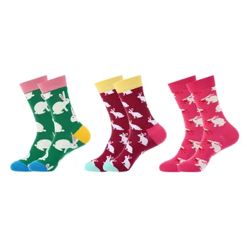 Чорапи FFHYHI за Жени И Мъже, Памучни Чорапи с Изображение на Заек, Есен-Зима, на Новост, Всекидневни Среден Чорап